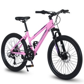 S24103  24 Inch Mountain Bike For Teenagers Girls Women, Shimano 21 Speeds With Dual Disc Brakes And 100mm Front Suspension, White Pink (Option: Pink)